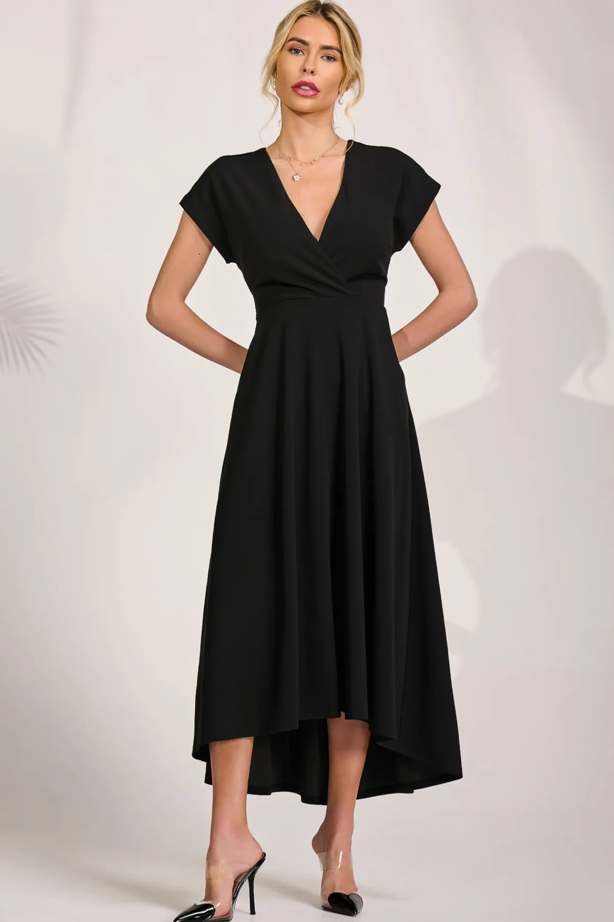 Jolie Moi Occasion Dresses|Maxi Dresses-Printed Scuba Dipped Hem Maxi Dress, Black