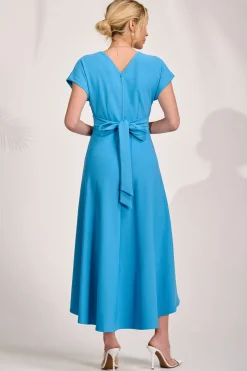 Jolie Moi Occasion Dresses|Party Dresses-Printed Scuba Dipped Hem Maxi Dress, Blue