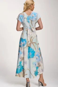 Jolie Moi Occasion Dresses|Floral Dresses-Printed Scuba Dipped Hem Midi Dress, Blue Floral