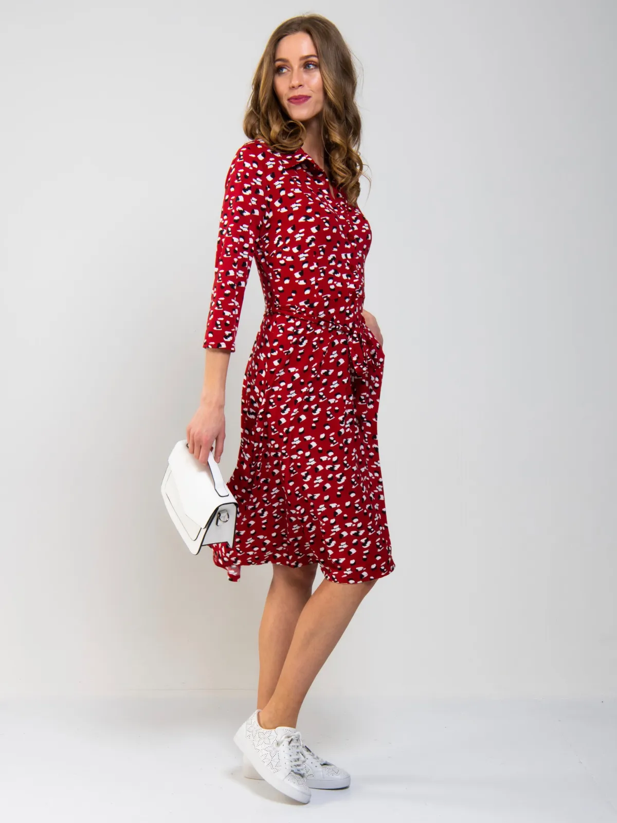 Jolie Moi Occasion Dresses|Weekend Casuals-Printed Shirt Jersey Dress, Red Animal