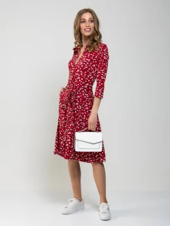Jolie Moi Occasion Dresses|Weekend Casuals-Printed Shirt Jersey Dress, Red Animal