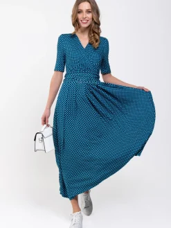 Jolie Moi Occasion Dresses|Jersey Dresses-Printed Viscose Crossover Maxi Dress, Blue Geo