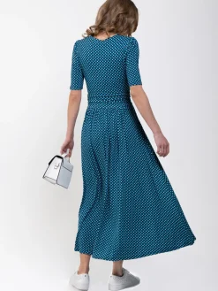 Jolie Moi Occasion Dresses|Jersey Dresses-Printed Viscose Crossover Maxi Dress, Blue Geo