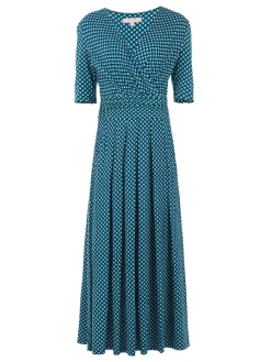 Jolie Moi Occasion Dresses|Jersey Dresses-Printed Viscose Crossover Maxi Dress, Blue Geo