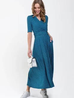 Jolie Moi Occasion Dresses|Jersey Dresses-Printed Viscose Crossover Maxi Dress, Blue Geo