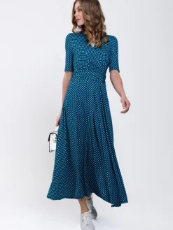 Jolie Moi Occasion Dresses|Jersey Dresses-Printed Viscose Crossover Maxi Dress, Blue Geo