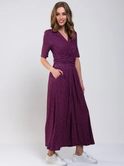 Jolie Moi Occasion Dresses|Jersey Dresses-Printed Viscose Crossover Maxi Dress, Pink Geo