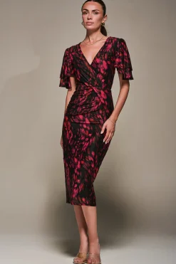 Jolie Moi Occasion Dresses|Mesh Dresses-Print Mesh Angel Sleeve Bodycon Midi Dress, Black Animal
