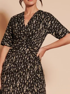 Jolie Moi Occasion Dresses|Weekend Casuals-Print Twist Front Tulip Midi Dress, Black Multi