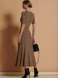 Jolie Moi Occasion Dresses|Jersey Dresses-Print Viscose Frill Hem Maxi Dress, Black Spot