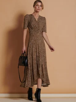Jolie Moi Occasion Dresses|Jersey Dresses-Print Viscose Frill Hem Maxi Dress, Black Spot