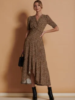 Jolie Moi Occasion Dresses|Jersey Dresses-Print Viscose Frill Hem Maxi Dress, Black Spot
