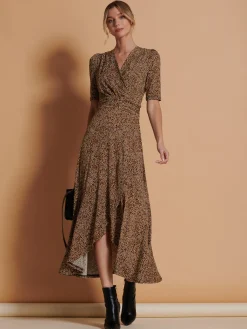 Jolie Moi Occasion Dresses|Jersey Dresses-Print Viscose Frill Hem Maxi Dress, Black Spot