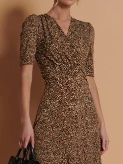 Jolie Moi Occasion Dresses|Jersey Dresses-Print Viscose Frill Hem Maxi Dress, Black Spot
