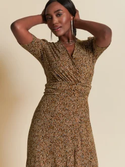 Jolie Moi Occasion Dresses|Jersey Dresses-Print Viscose Frill Hem Maxi Dress, Black Spot