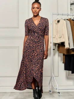 Jolie Moi Occasion Dresses|Jersey Dresses-Print Viscose Frill Hem Maxi Dress, Navy Abstract