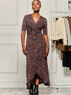 Jolie Moi Occasion Dresses|Jersey Dresses-Print Viscose Frill Hem Maxi Dress, Navy Abstract