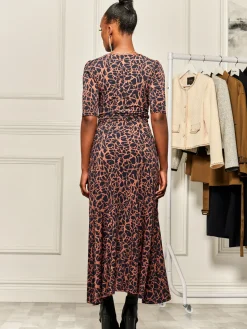 Jolie Moi Occasion Dresses|Jersey Dresses-Print Viscose Frill Hem Maxi Dress, Navy Abstract