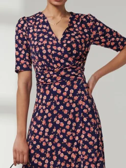 Jolie Moi Occasion Dresses|Jersey Dresses-Print Viscose Frill Hem Maxi Dress, Navy Floral