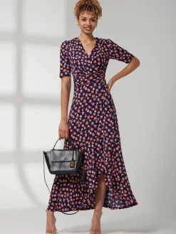 Jolie Moi Occasion Dresses|Jersey Dresses-Print Viscose Frill Hem Maxi Dress, Navy Floral
