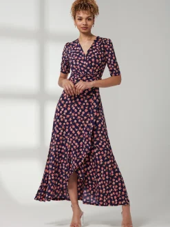 Jolie Moi Occasion Dresses|Jersey Dresses-Print Viscose Frill Hem Maxi Dress, Navy Floral