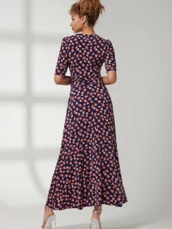 Jolie Moi Occasion Dresses|Jersey Dresses-Print Viscose Frill Hem Maxi Dress, Navy Floral