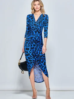 Jolie Moi Occasion Dresses|Office Dresses-Print Wrap Front Bodycon Maxi Dress, Blue Animal