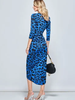 Jolie Moi Occasion Dresses|Office Dresses-Print Wrap Front Bodycon Maxi Dress, Blue Animal