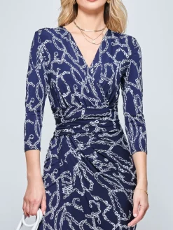 Jolie Moi Occasion Dresses|Jersey Dresses-Print Wrap Front Bodycon Maxi Dress, Navy Multi
