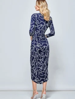 Jolie Moi Occasion Dresses|Jersey Dresses-Print Wrap Front Bodycon Maxi Dress, Navy Multi