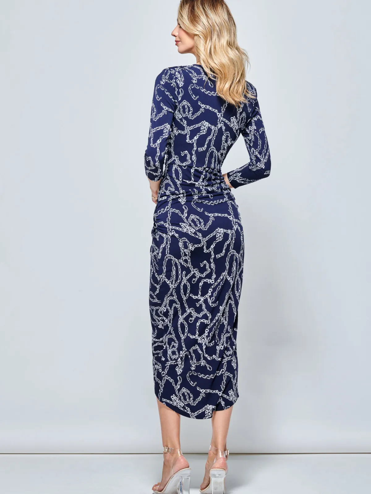 Jolie Moi Occasion Dresses|Jersey Dresses-Print Wrap Front Bodycon Maxi Dress, Navy Multi