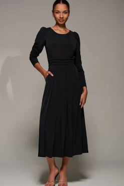 Jolie Moi Occasion Dresses|Jersey Dresses-Puff Long Sleeve Jersey Maxi Dress, Black