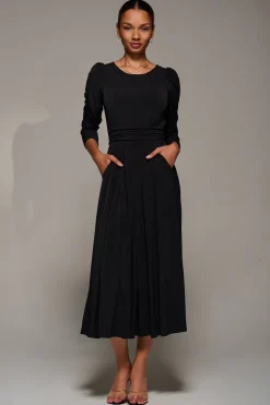 Jolie Moi Occasion Dresses|Jersey Dresses-Puff Long Sleeve Jersey Maxi Dress, Black