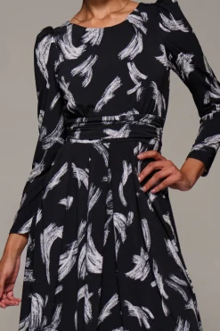 Jolie Moi Occasion Dresses|Weekend Casuals-Puff Long Sleeve Jersey Maxi Dress, Black Brushstroke