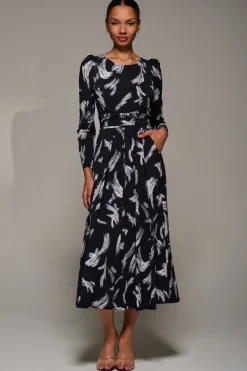 Jolie Moi Occasion Dresses|Weekend Casuals-Puff Long Sleeve Jersey Maxi Dress, Black Brushstroke