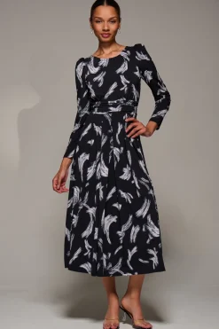 Jolie Moi Occasion Dresses|Weekend Casuals-Puff Long Sleeve Jersey Maxi Dress, Black Brushstroke