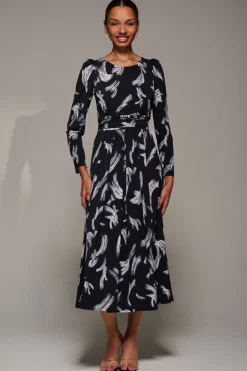 Jolie Moi Occasion Dresses|Weekend Casuals-Puff Long Sleeve Jersey Maxi Dress, Black Brushstroke