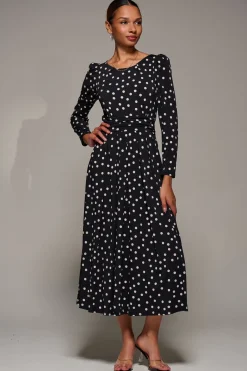 Jolie Moi Occasion Dresses|Jersey Dresses-Puff Long Sleeve Jersey Maxi Dress, Black Spot