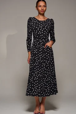 Jolie Moi Occasion Dresses|Jersey Dresses-Puff Long Sleeve Jersey Maxi Dress, Black Spot