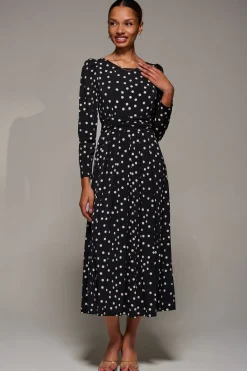 Jolie Moi Occasion Dresses|Jersey Dresses-Puff Long Sleeve Jersey Maxi Dress, Black Spot