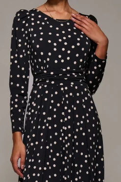 Jolie Moi Occasion Dresses|Jersey Dresses-Puff Long Sleeve Jersey Maxi Dress, Black Spot