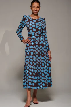 Jolie Moi Jersey Dresses|Weekend Casuals-Puff Long Sleeve Jersey Maxi Dress, Blue Floral