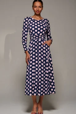 Jolie Moi Occasion Dresses|Jersey Dresses-Puff Long Sleeve Jersey Maxi Dress, Navy Spot