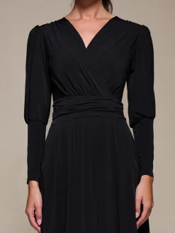 Jolie Moi Occasion Dresses|Jersey Dresses-Puff Long Sleeve Jersey Midi Dress, Black