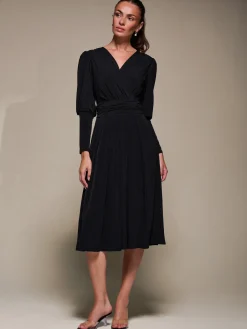 Jolie Moi Occasion Dresses|Jersey Dresses-Puff Long Sleeve Jersey Midi Dress, Black