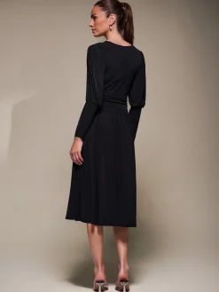 Jolie Moi Occasion Dresses|Jersey Dresses-Puff Long Sleeve Jersey Midi Dress, Black