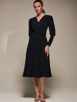 Jolie Moi Occasion Dresses|Jersey Dresses-Puff Long Sleeve Jersey Midi Dress, Black