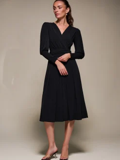 Jolie Moi Occasion Dresses|Jersey Dresses-Puff Long Sleeve Jersey Midi Dress, Black