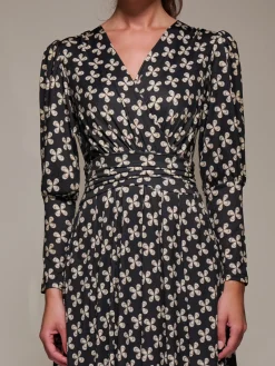 Jolie Moi Occasion Dresses|Midi Dresses-Puff Long Sleeve Jersey Midi Dress, Black Pattern