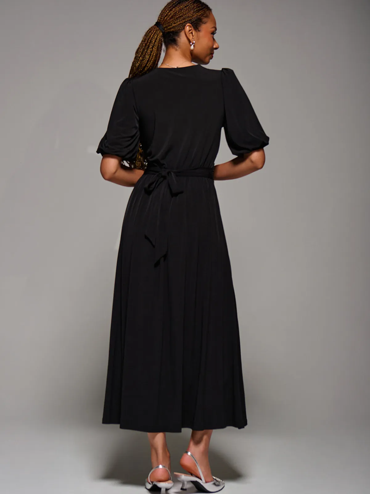 Jolie Moi Occasion Dresses|Jersey Dresses-Puff Sleeve Jersey Maxi Dress, Black
